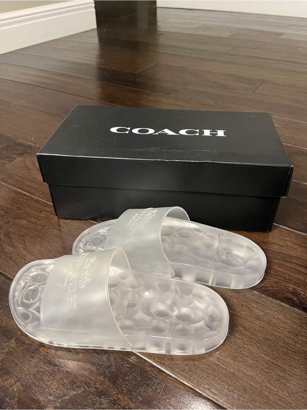 COACH ulyssa clear jelly slides with logo and box womens size 5B